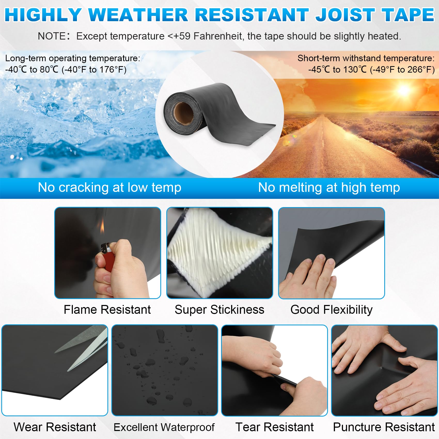 EPDM verstärktes Butyl-Dichtband, 30,5 cm x 9,5 m, schwarz, selbstklebend, wasserdicht, wetterfest, für Dächer, Fenster, Wohnmobil, Boote, Terrassen und Sanitärräume