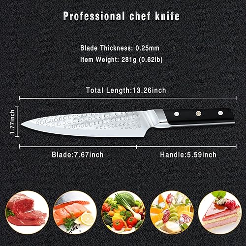 Miniatura 2 de shajwo Cuchillo de chef profesional de 8 pulgadas, cuchillo de cocina de acero de alto carbono, ultra afilado, con mango ergonómico para el hogar,