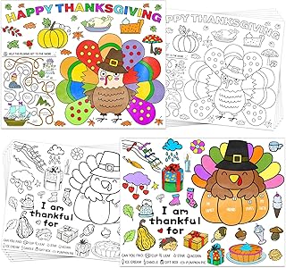 Thanksgiving Coloring Placemats 16PCS 14''x11'' Fall Thanksgiving Placemats for Kids to Color Thanks Giving Paper Table Mats Disposable Place Mats Thanks Giving Party Table Decorations