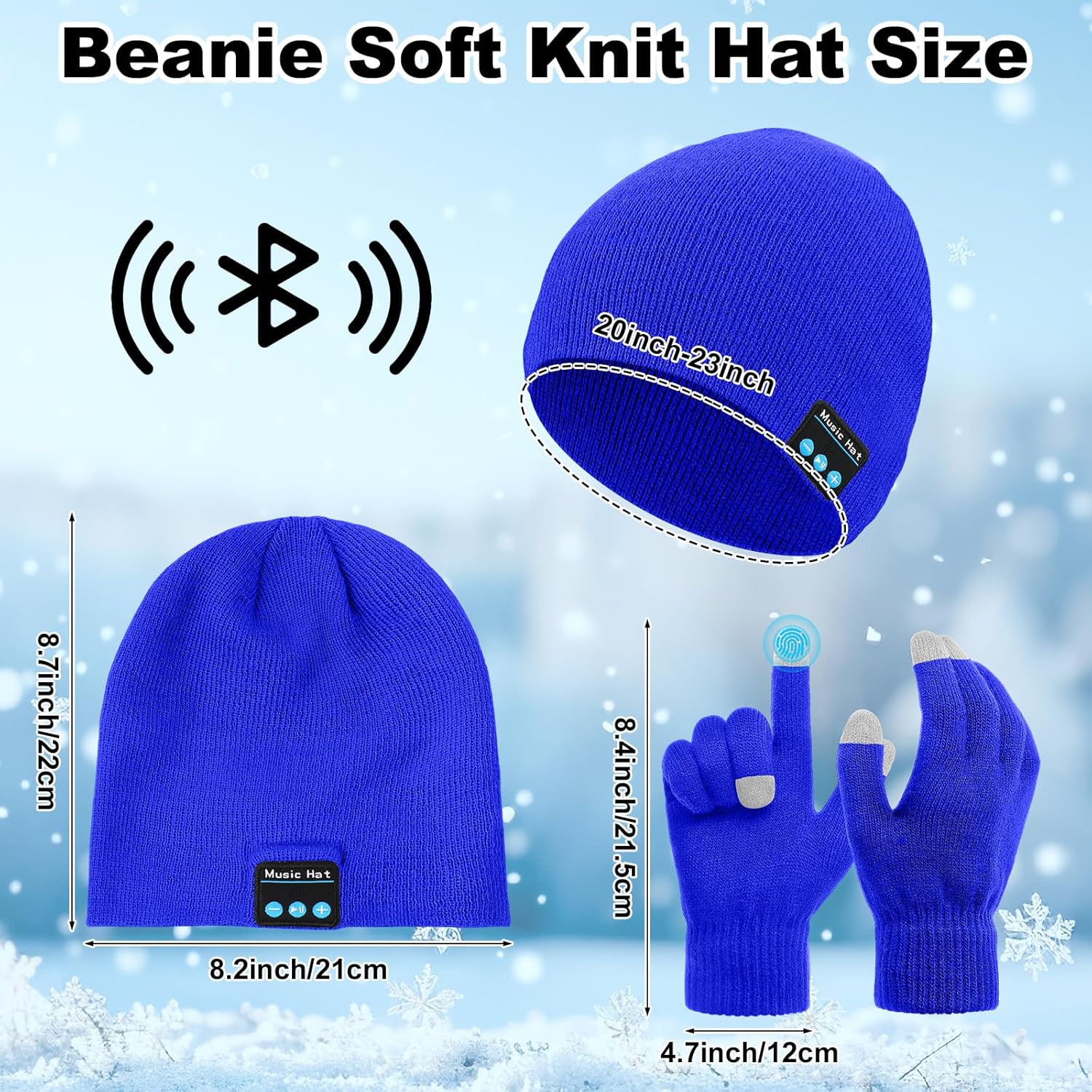 Honoson 4 Set Bluetooth Beanie Hat for Men Wireless Music Beanie with Gloves Winter Gift for Men Women Sports Winter Gift - Image 2