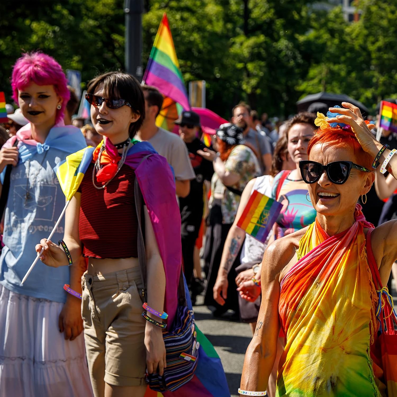 96 Pieces Pride Rainbow Bracelets Pride Silicone Wristbands LGBT Rainbow Rubber Bracelets for Gay and Lesbian LGBTQ Party Parades Gifts Supplies, 6 Design - Image 7