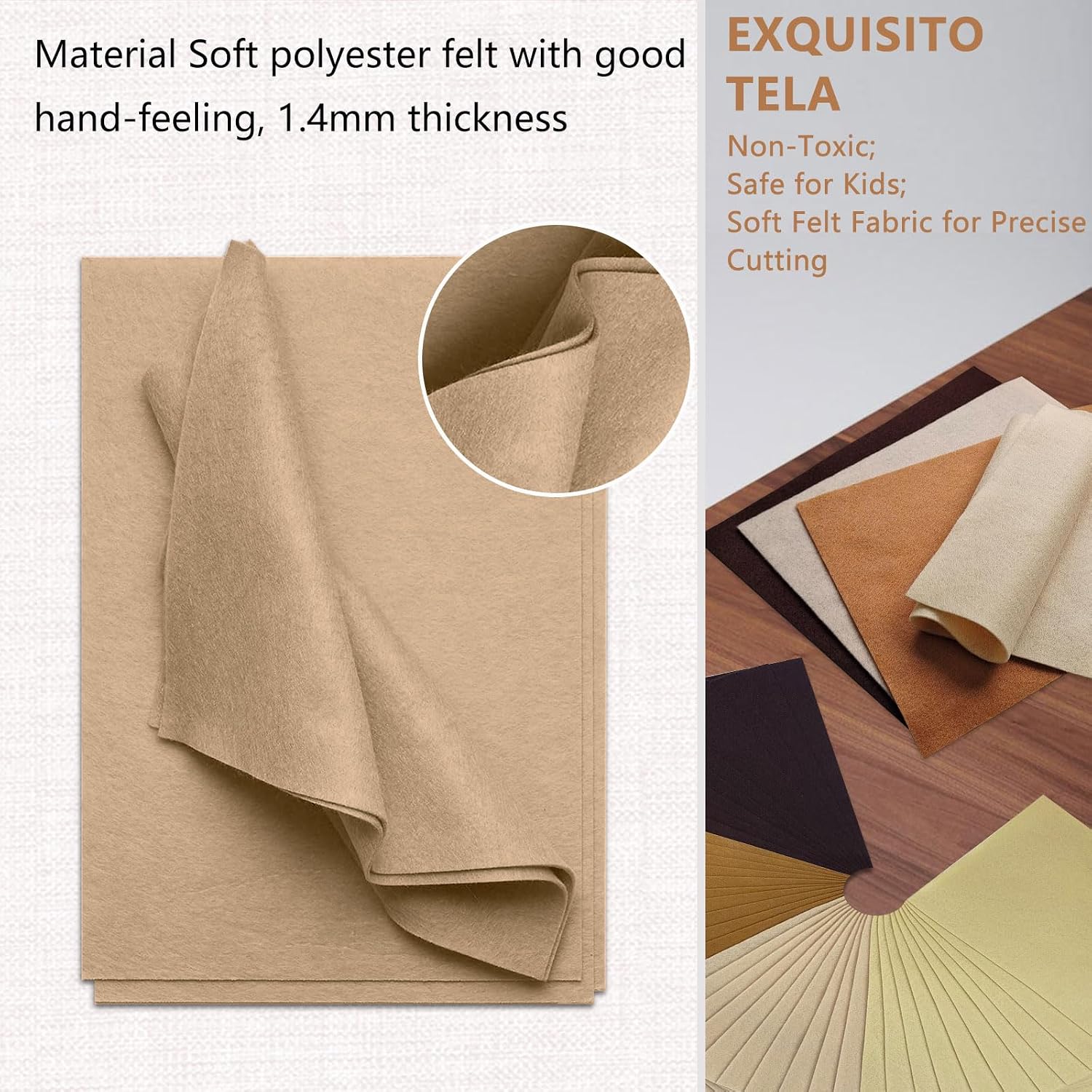 Soft Felt Sheets, 8x12 inches Assorted Craft Felt Fabric, 1.4mm Thick Felt Square for Crafts, 4 Colors 40 Pieces Color Felt for Craft DIY Project (Brown SERIES)