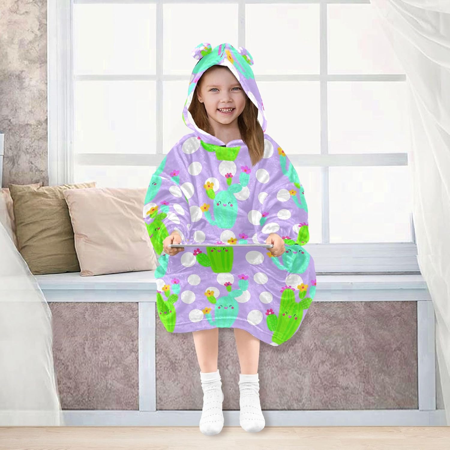 Cactus Kids Wearable Blanket Hoodie with Pocket and Sleeves for Toddlers, Cute Hoodies 3-14 Year Girls Boys B0405173