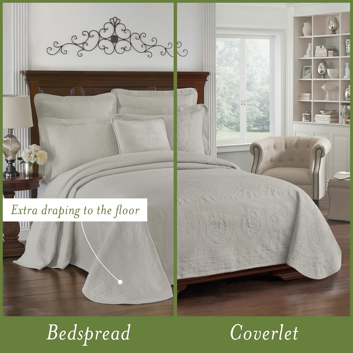 King Charles Modern Farmhouse Floral Matelasse Bedspread, 100% Cotton Breathable Bedding, King/Calking, Gray