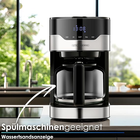Steinborg Filterkaffeemaschine mit Timer 15 Liter Kapazität 900 Watt Kaffeemaschine klein Warmhaleplatte Dauerfilter Digitale Kaffeemaschine Kaffee Maschine
