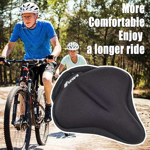 Miniatura 5 de Cojín de gel grueso y ancho para asiento de bicicleta con funda impermeable - Cómodo cojín de silicona de espuma viscoelástica para asiento de