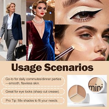 Concealer Palette with Brush, Concealer Full Coverage - 3-Color Creamy Long-Wearing, Blends Easily, Ideal for Dark Circles, Spots & Acne, Hypoallergenic Formula for Flawless Look