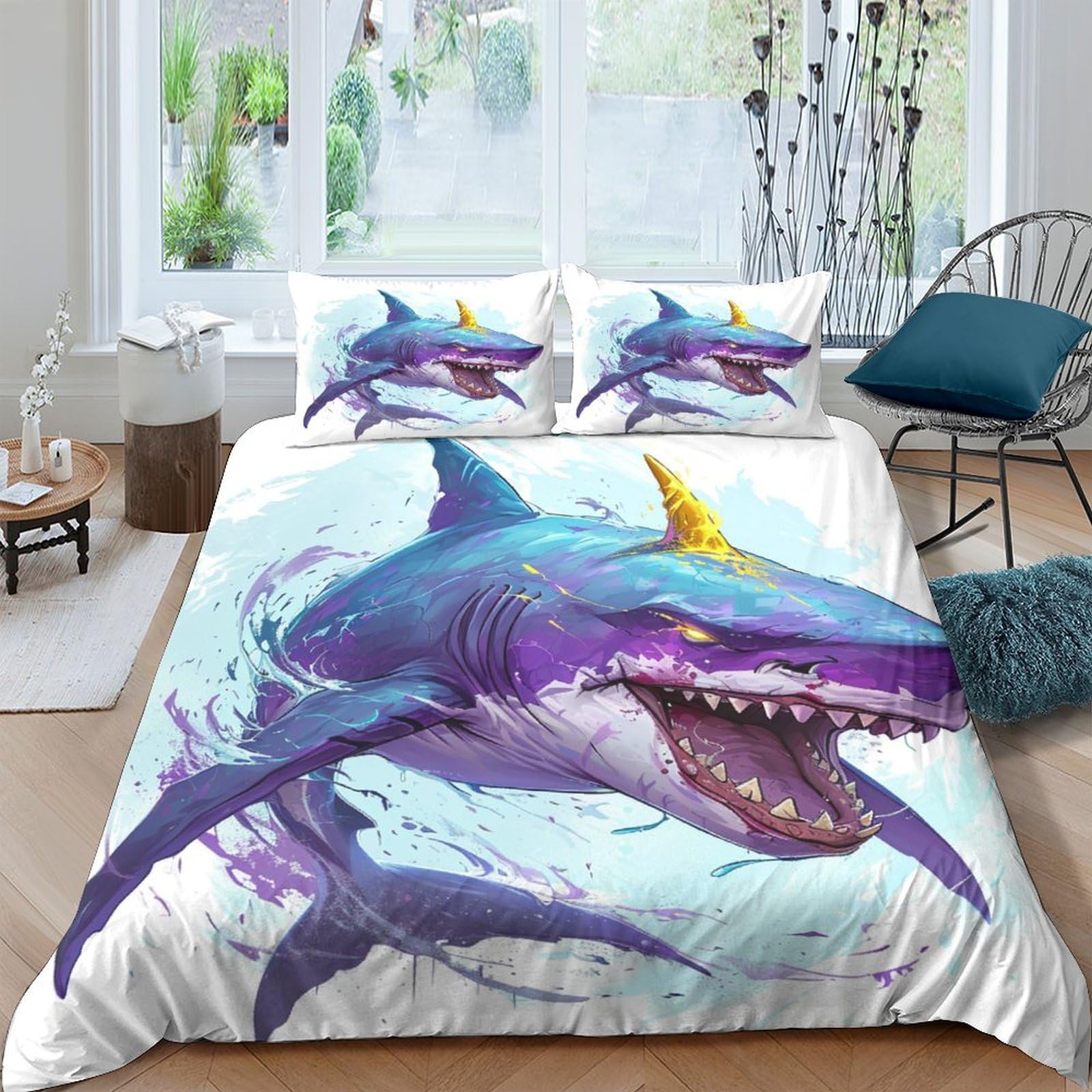 Housse de couette requin 200x200 microfibre facile à laver