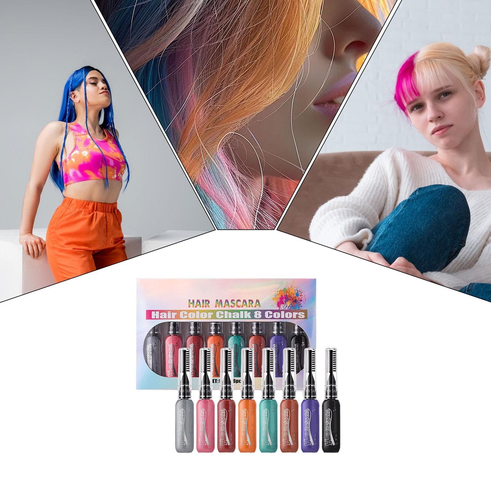 Haarkreide Kamm Set 8 Farben, Haarfärbung, Doppelkopf, Schnell