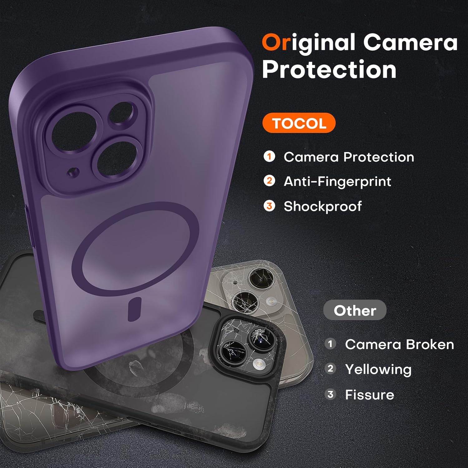 TOCOL Magnetic for iPhone 14 Case, Upgraded Full Camera Protection, Compatible with Magsafe, Drop Protection, Translucent Matte Back Bumper Phone Cover 6.1-Inch (Midnight Purple) - Image 5