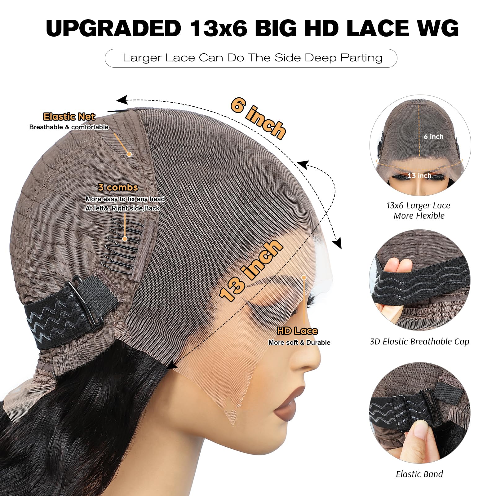 32 Inch 250 Density Body Wave Full 13x6 HD Lace Front Human Hair Wigs Pre Plucked Frontal Brazilian Virgin Glueless Wigs Human Hair with Natural Hairline - Image 3