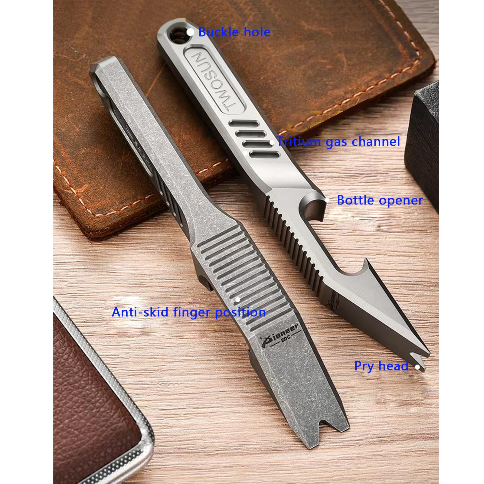 A39 TC4 Titanium Pry Bar - 3.9" Compact Multi-Tool With Keychain, Hex Wrench & Jimmy Crowbar - EDC Pocket Tool