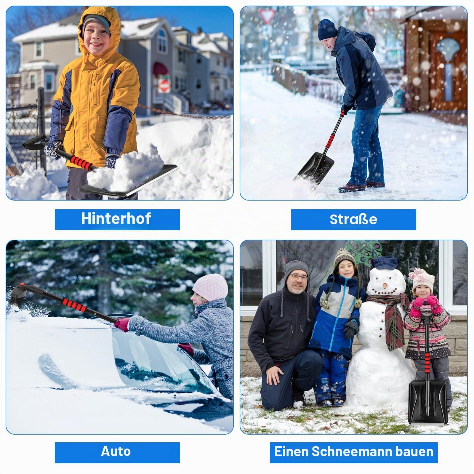 Yardwe 2025 NEW 3-In-1 Schneeschaufel Besen Set mit Eiskratzer und Schneebürste Abnehmbarer Tragbarer Schneeschieber für Auffahrt Garten Wohnmobilen