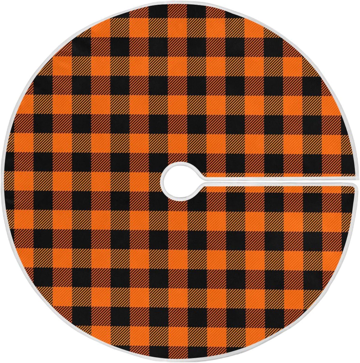 Orange and Black Buffalo Check Scotland Christmas Tree Ornaments Round