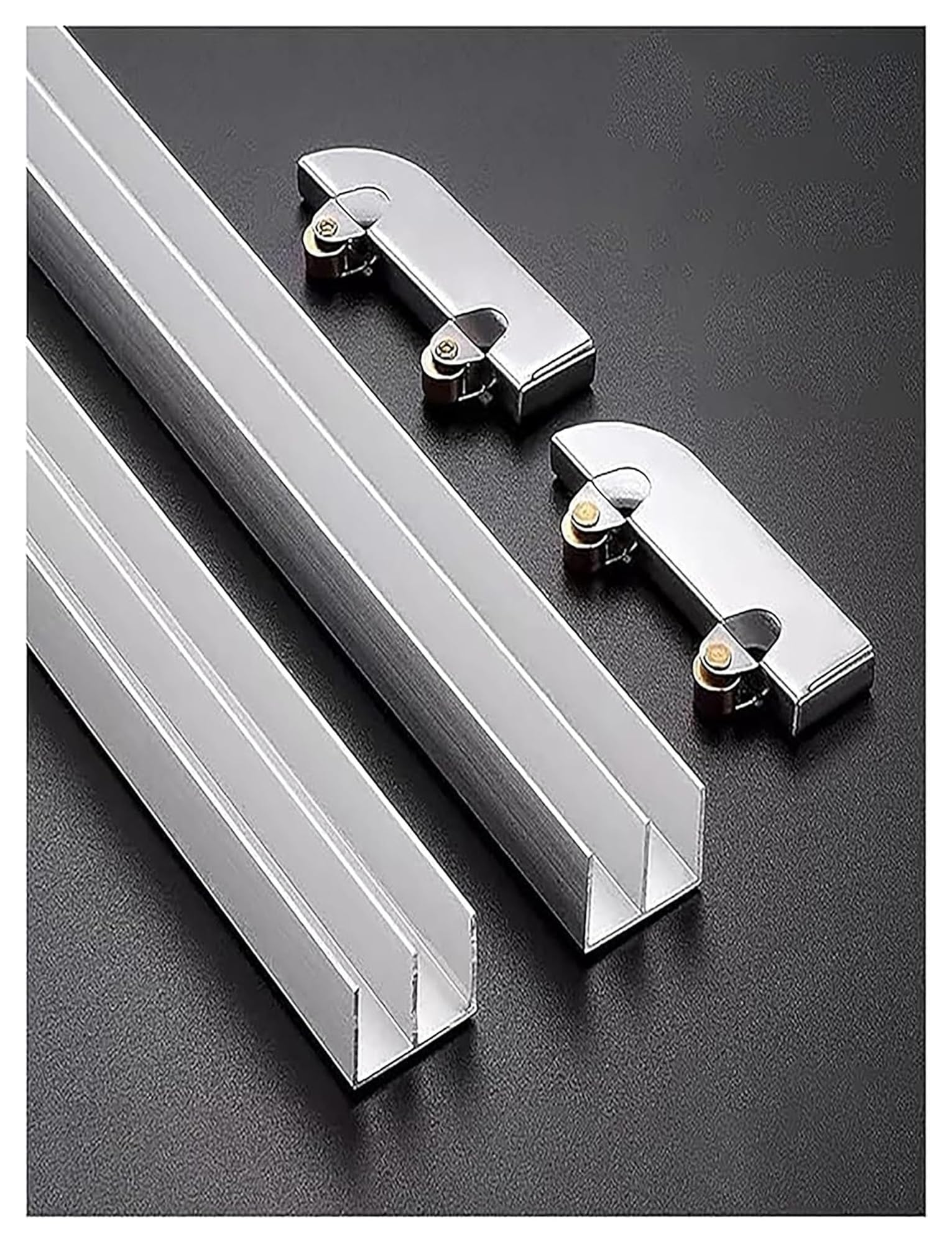 Sliding Glass Window Track, Double U-Channel Aluminum Sliding Door Track Kit with Rollers for Glass(60cm/24in)