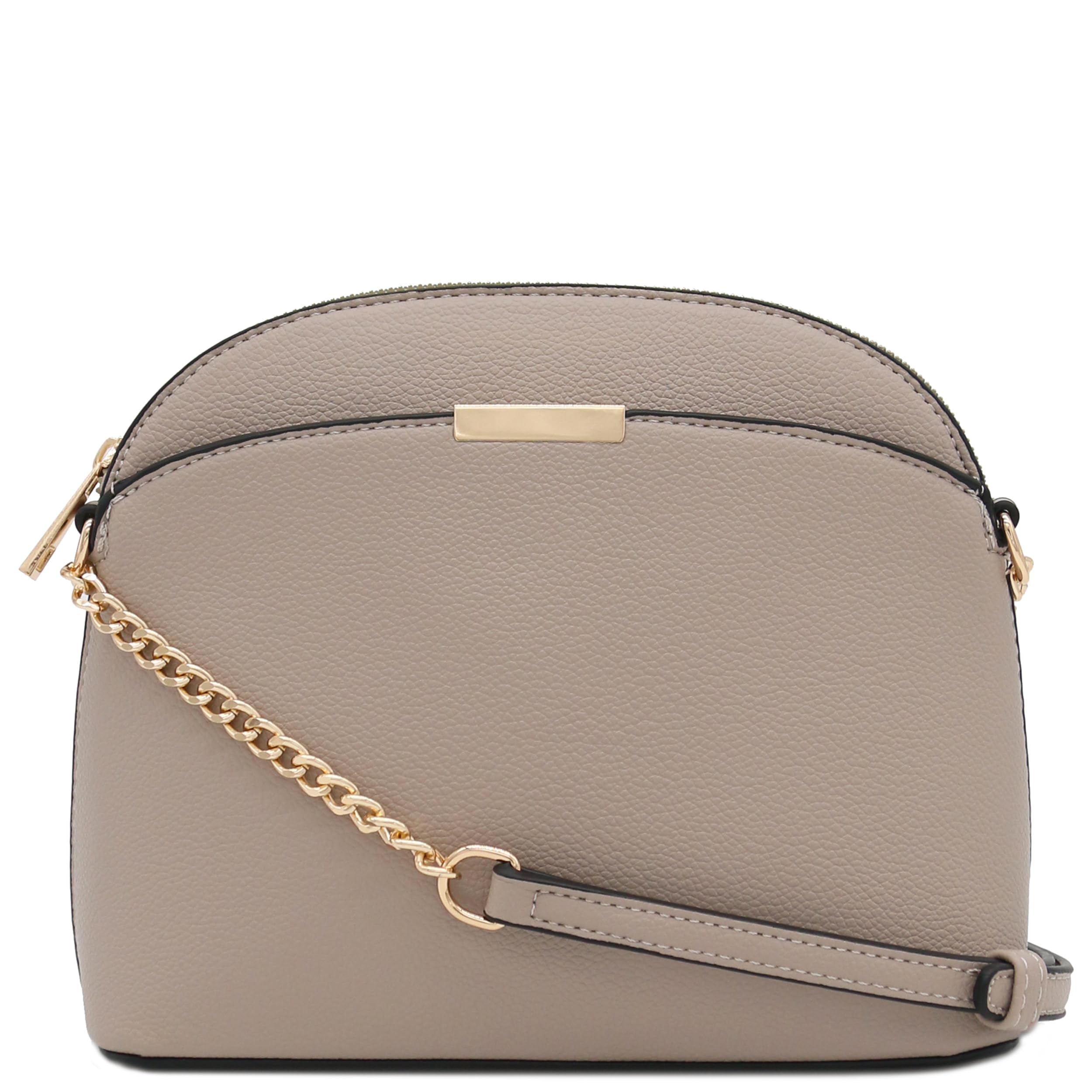 FashionPuzzle Faux Leather Small Dome Crossbody Bag with Chain Strap