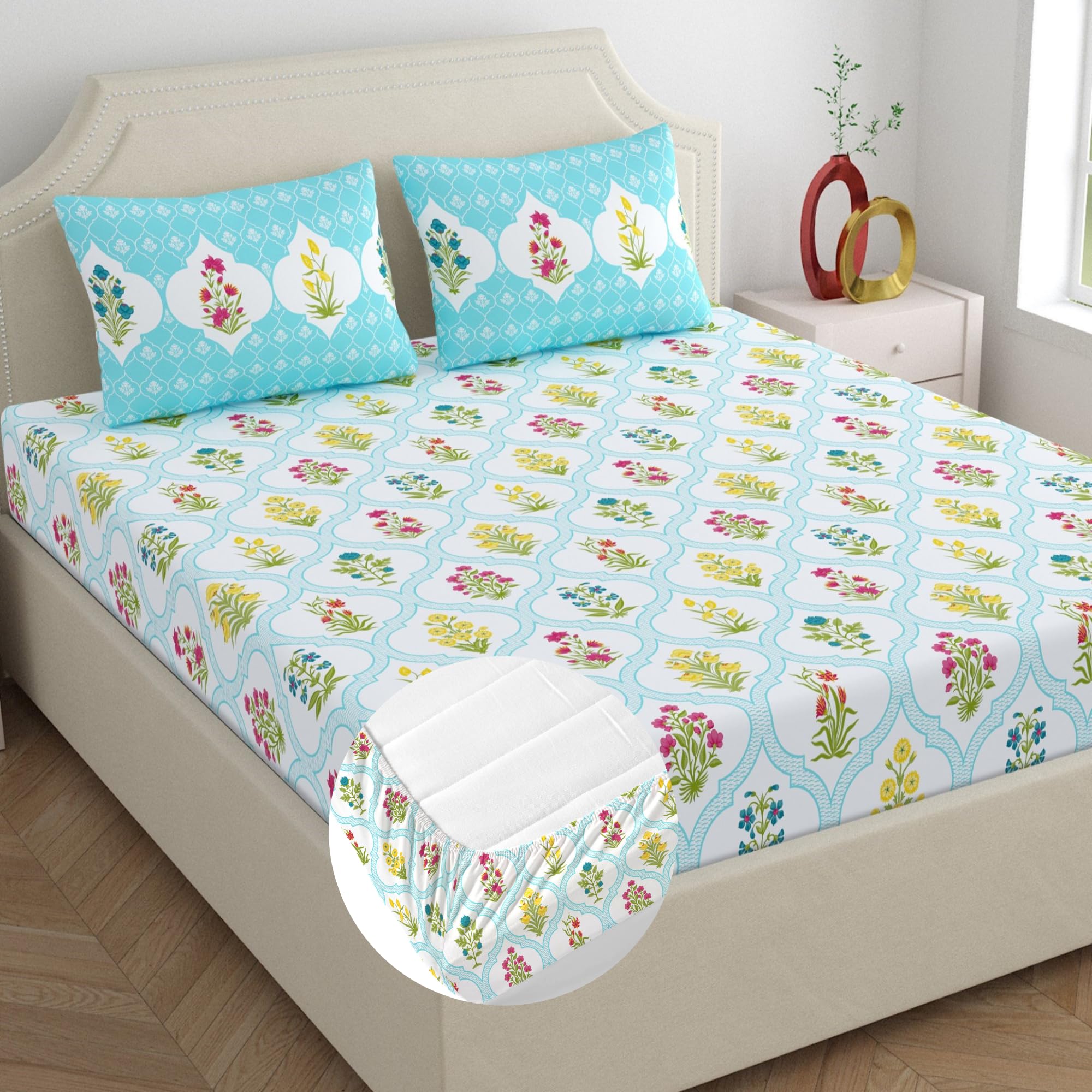 Home Ecstasy King Cotton Bedsheet Set - Light Blue -20