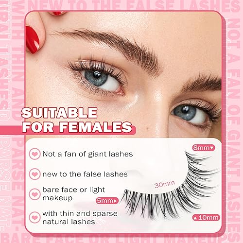 Miniatura 3 de Pestañas postizas de aspecto natural, pestañas cortas con banda transparente, pestañas postizas 3D, rizo C, pestañas pequeñas que parecen