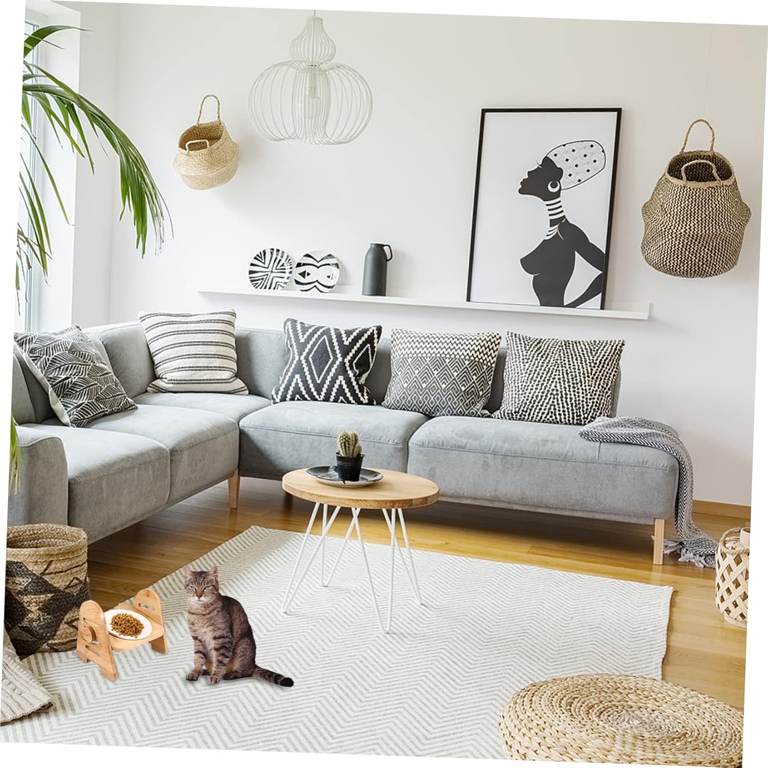 Pet Cat Bowl Stand with Creative Tilt Elevated Ceramic Feed Water Dispenser