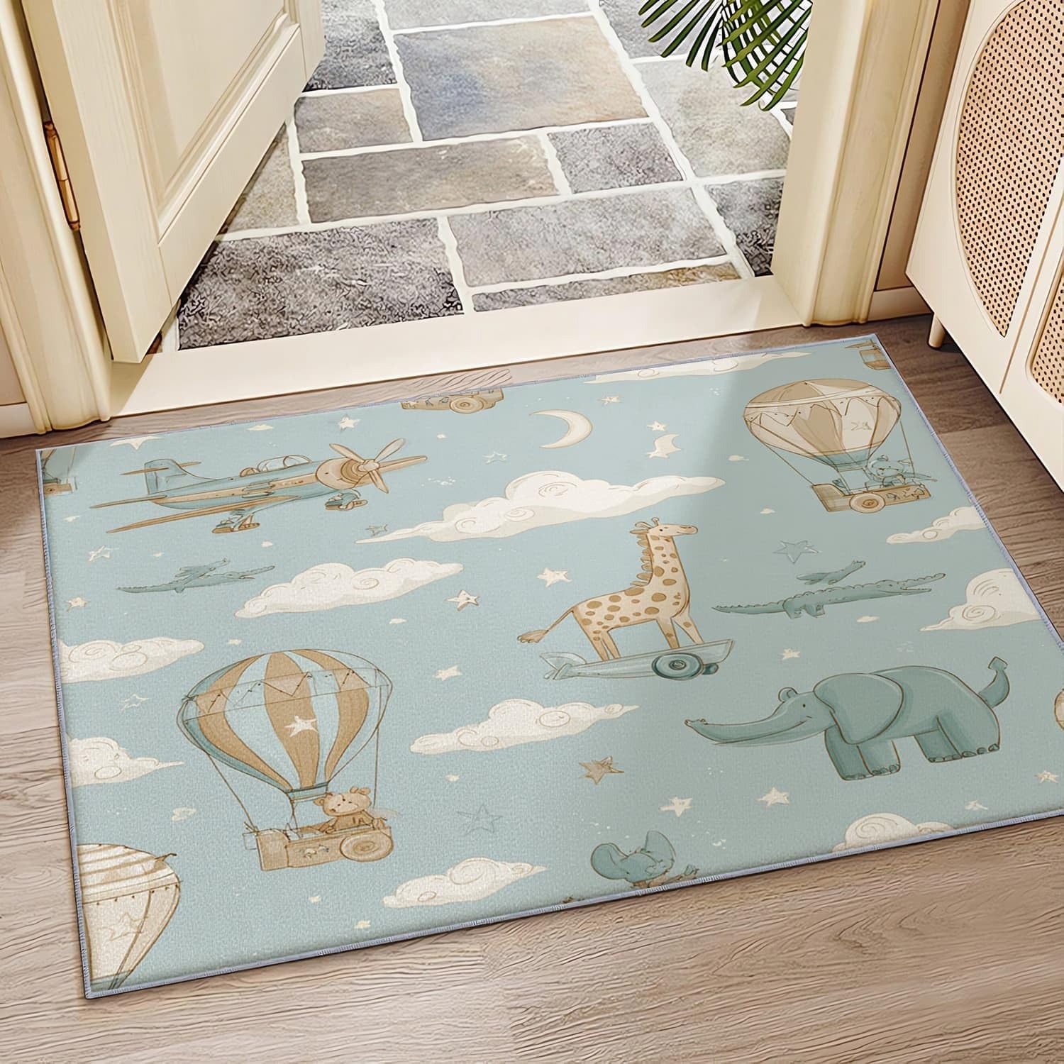80x150 cm Alfombras Dormitorio Dibujos Animados Aventura Animales Sin Despren dimiento Moderna, Suave y Esponjosa Alfombra Azul Claro Antideslizante Lavable, ideal para salón, Dormitorio o pasillo