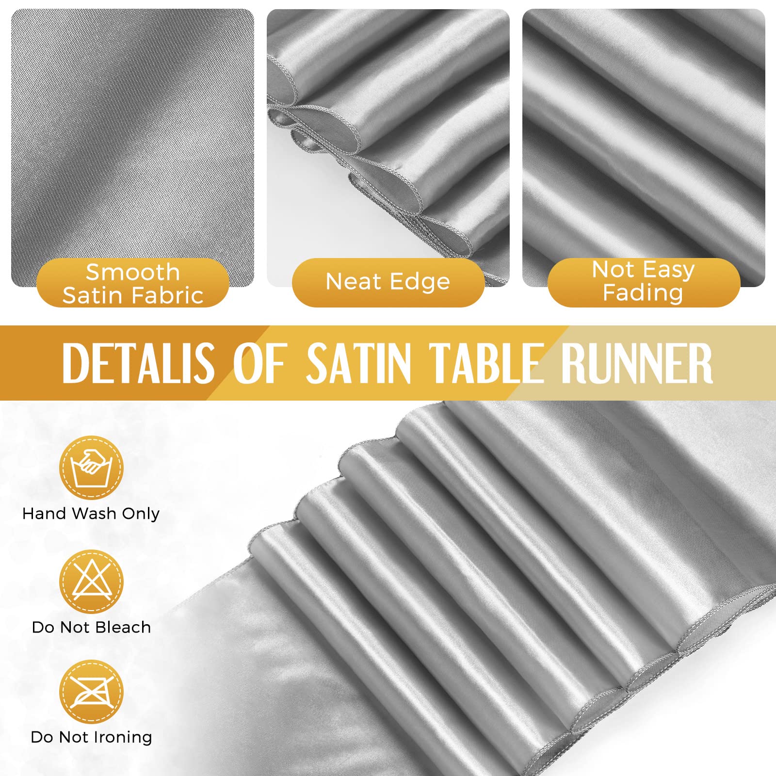 Tudomro 16 manteles desechables de plástico rectangular de 54 x 108 pulgadas con camino de mesa de satén de 12 x 108 pulgadas para decoración de bodas, fiestas de cumpleaños (plateado y blanco)