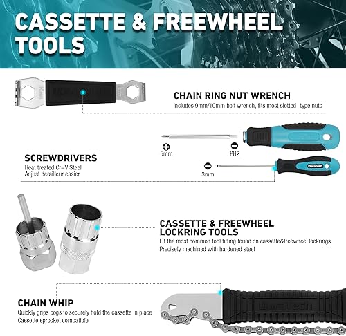 Miniatura 6 de DURATECH 41 herramientas de reparación de bicicletas, kit completo de herramientas de bicicleta con caja de almacenamiento, herramientas de