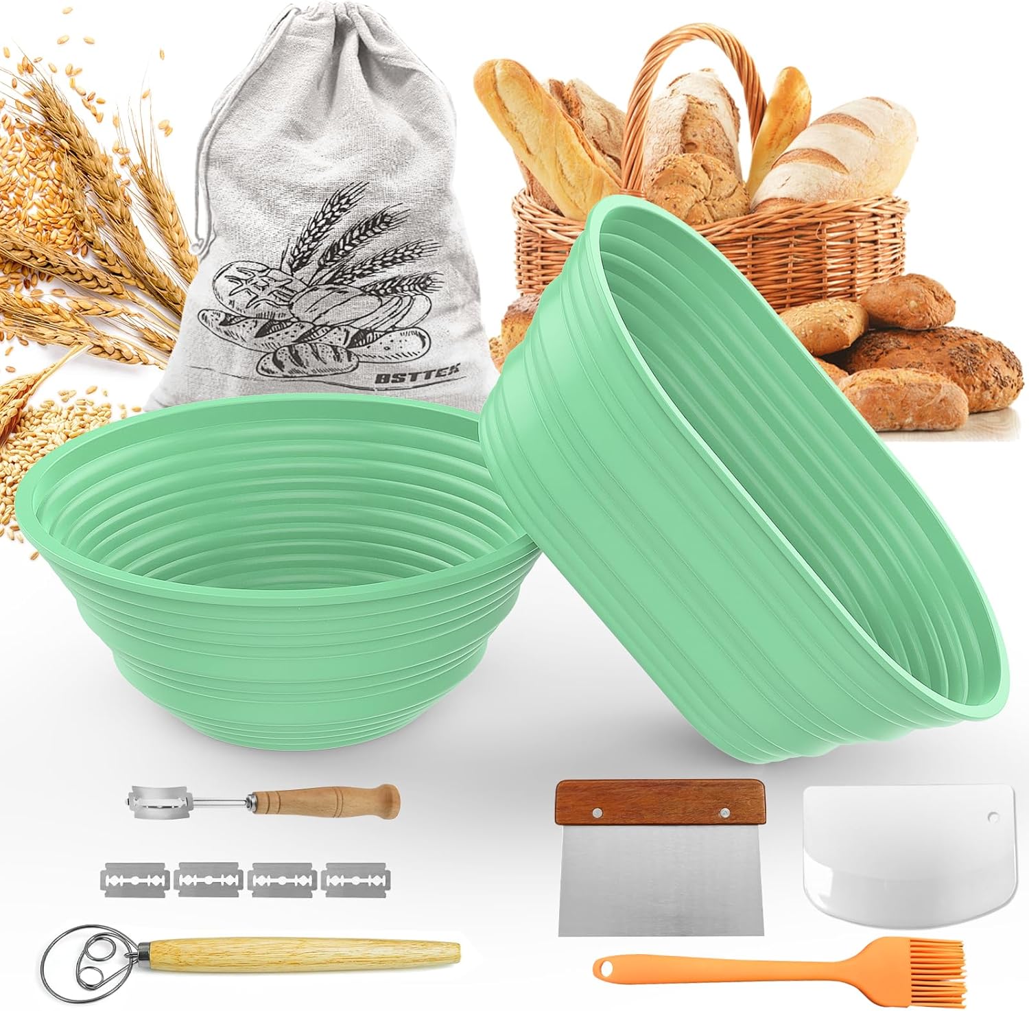 Silicone Bread Proofing Basket Set of 2,9 Inch