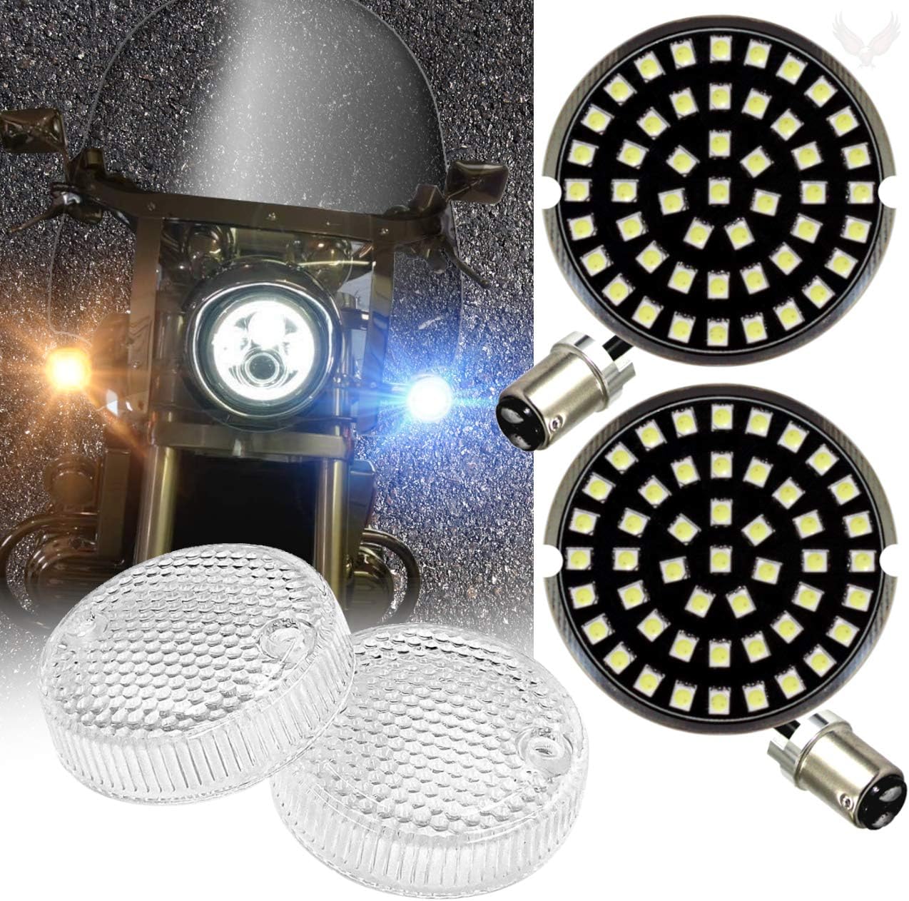 Eagle Lights Midnight Edition LED Turn Signals with White Running Lights for 1997-2000 Honda® Valkyrie (Add Clear Lenses)