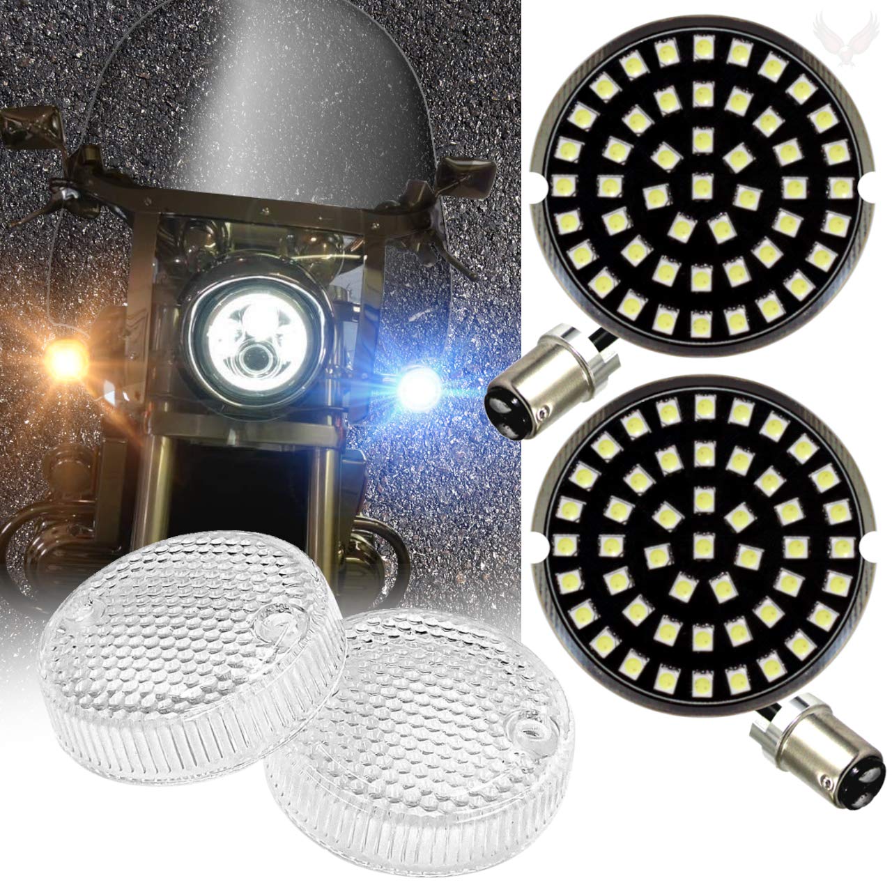 Eagle LightsMidnight Edition LED Turn Signals with White Running Lights for 1997-2000 Honda Valkyrie (Add Clear Lenses)