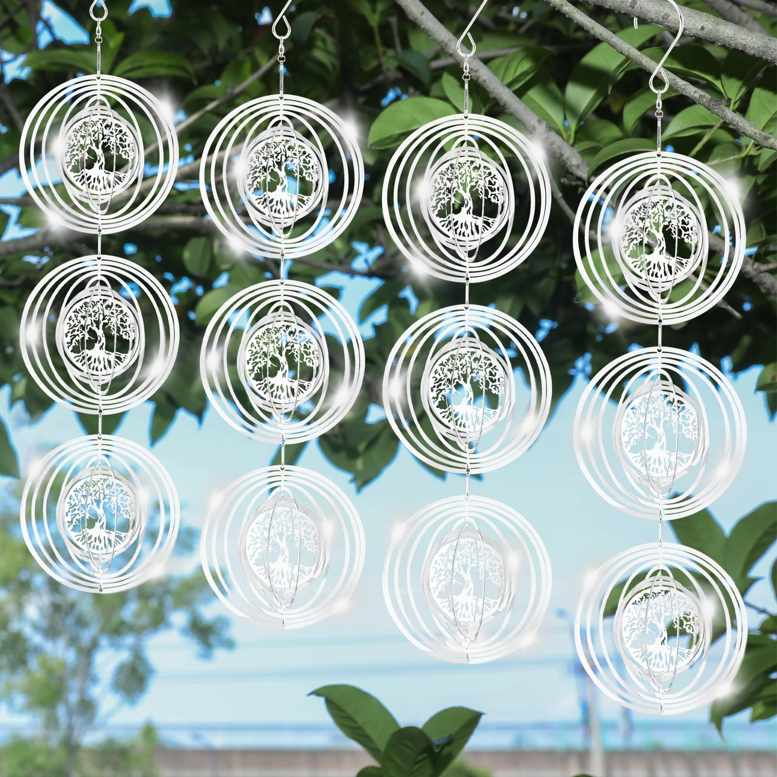 Photo 1 of Stainless Reflective Wind Spinners Outdoor Decor,Sparkly Wind Spinner Bird Scare Devices Deterrent to Scare Bird Away,3D Mirror Bird Reflectors to Keep Sawallows Sparrow Away Garden Porch Pool Windows