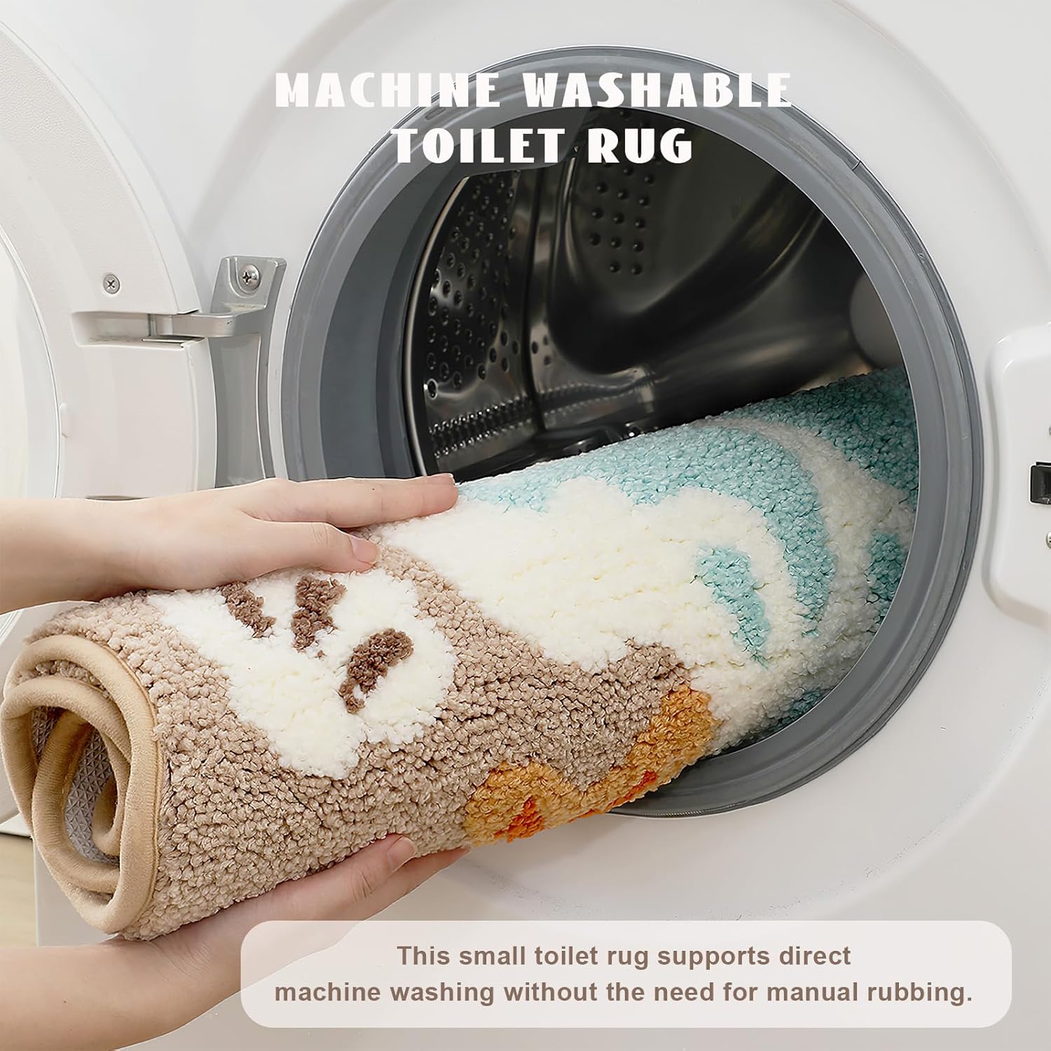 U Shaped Beach Toilet Rug, Wave Sand Footprint Toilet Floor Mat, Machine Washable Plush Fleece Coastal Bath Mat, Bathroom Rugs Non Slip for Shower Bathtub Bedroom, 24x20 inches (Beach 2)