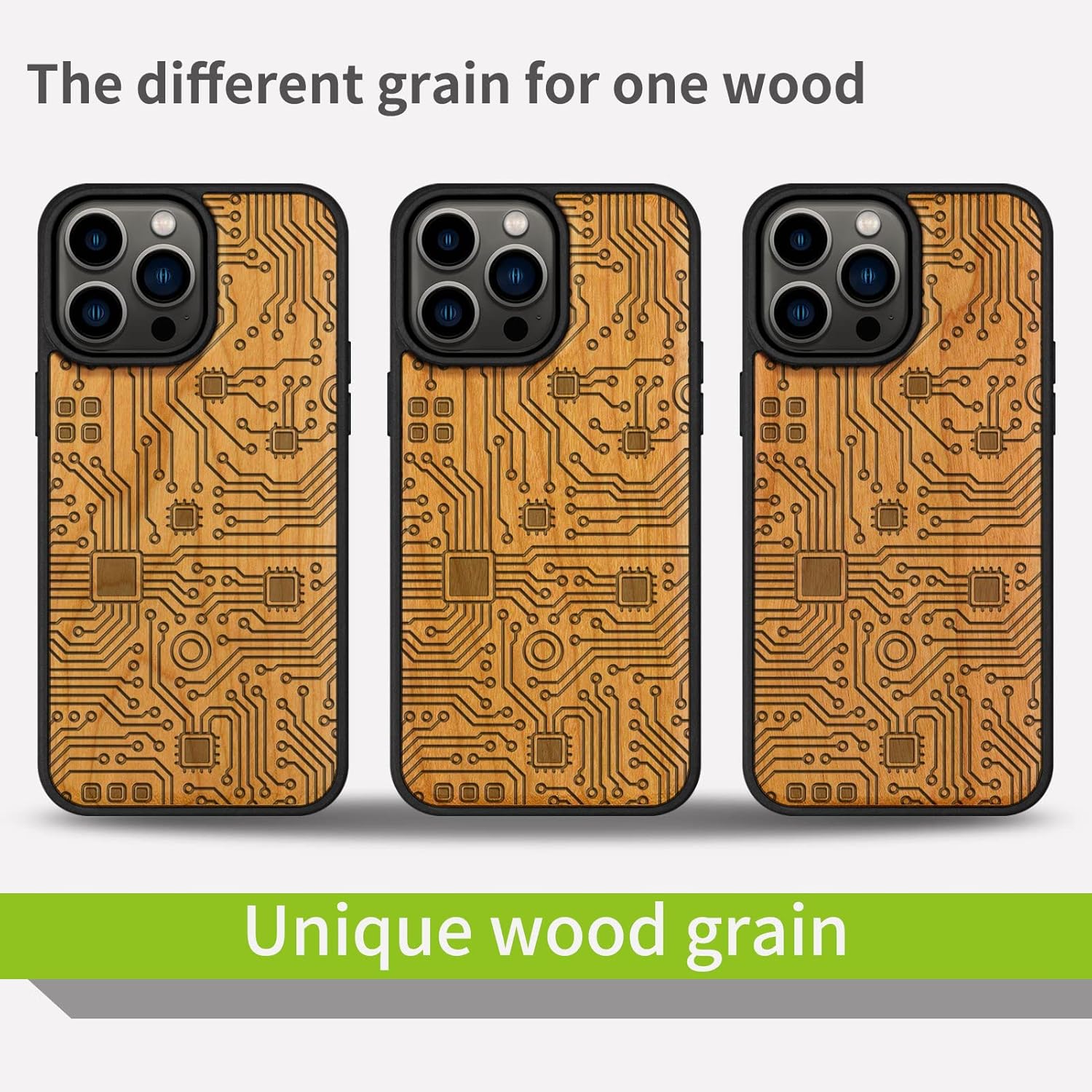Carveit Magnetic Wood Case for iPhone 14 Pro Max [Natural Wood & Black Soft TPU] Unique & Classy Wooden Shockproof Protective Cover Compatible with magsafe (Motherboard -Cherry)