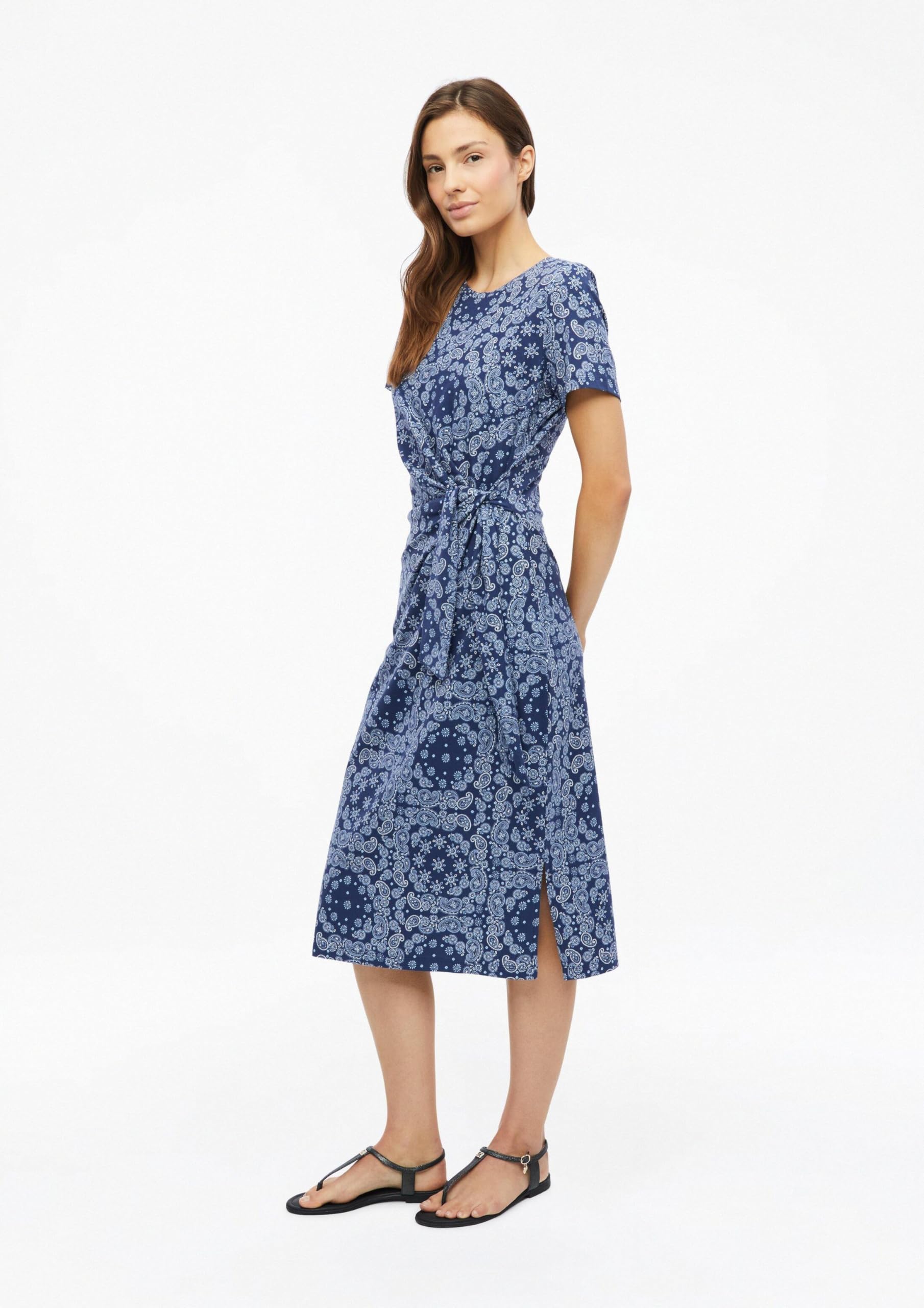 s.Oliver Damen Midi-Kleid – Regular Fit, Jersey, All-Over-Print, Knotendetail
