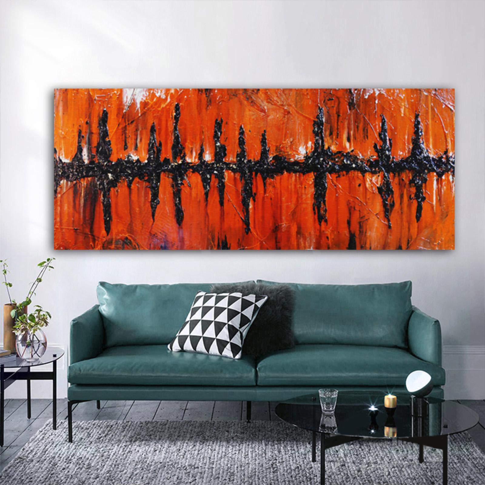 Duży rozmiar pomarańczowa abstrakcyjna farba sztuka ścienna obrazy na płótnie wydruk plakat obraz olejny salon wystrój domu 30 x 75 cm (12 x 30 cali) rama wewnętrzna
