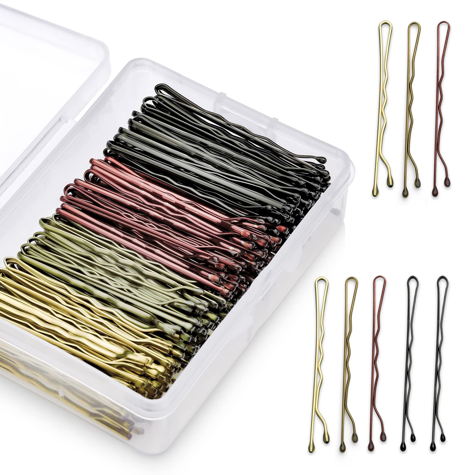 KANPRINCESS Kit de 200 horquillas para el pelo de 2 pulgadas, pinzas para el cabello para mujeres y niñas y peluquería, con caja de almacenamiento transparente (multicolor)