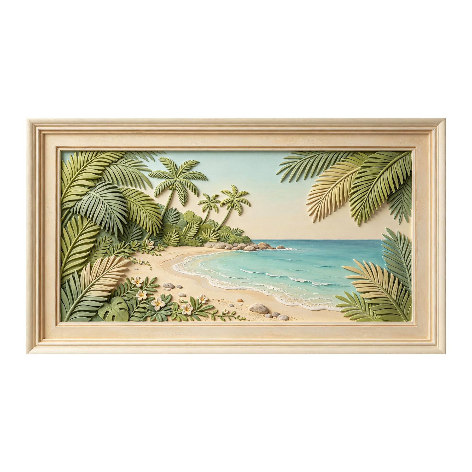 Murasolite 3D Framed Wall Art Tropical Beach Landscape Coastal Seascape SelfAdhesive Fabric Mural Wall Decor， Peel and Stick No Damage to Wall， AntiFall Safe Design for Bedroom Living Room