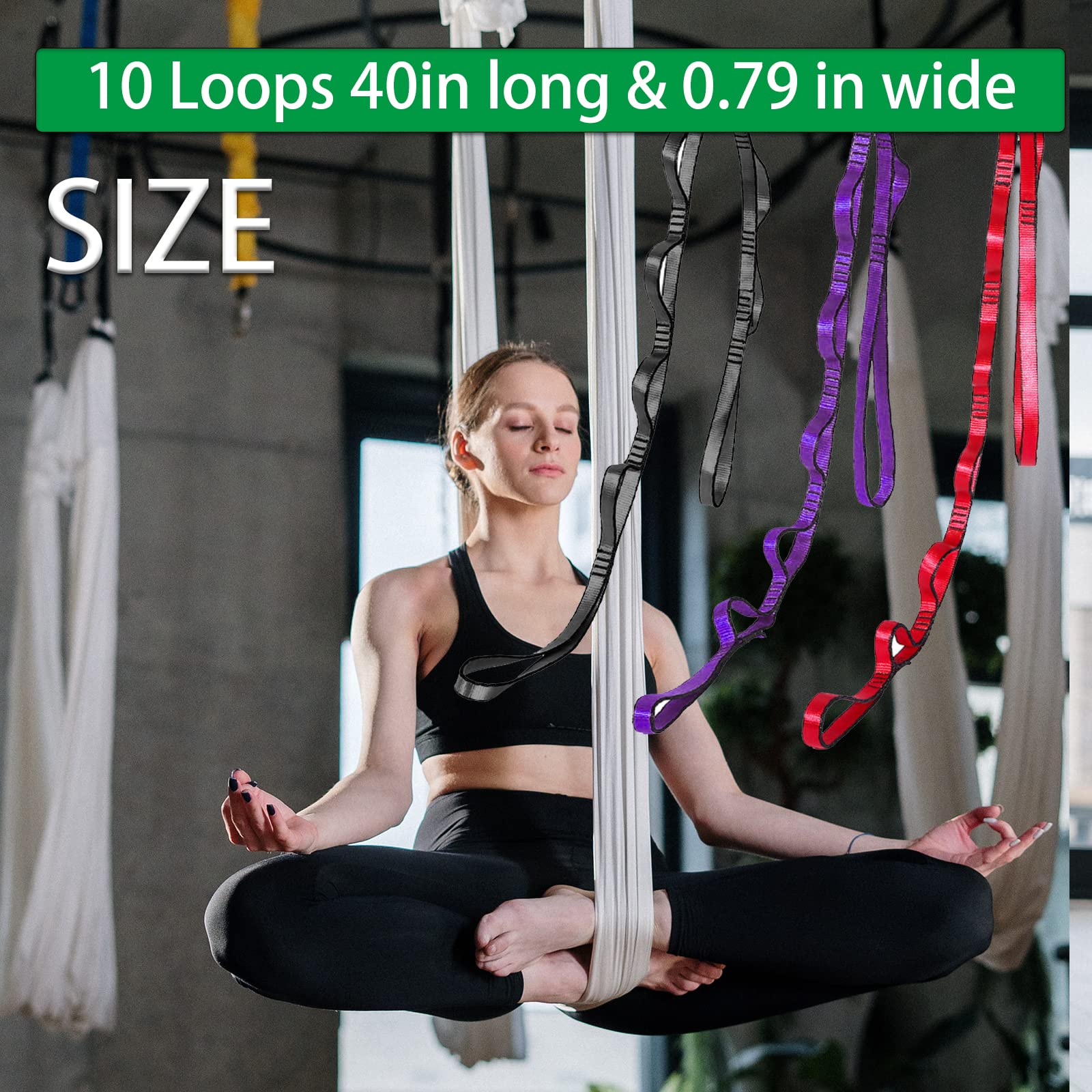 Correa de cadena de margaritas para hamaca de yoga aérea, fuerte 22 kN ajustable con 10 bucles, no elástica, correa de escalada de nailon para yoga aéreo, columpio, hamaca, suspensión