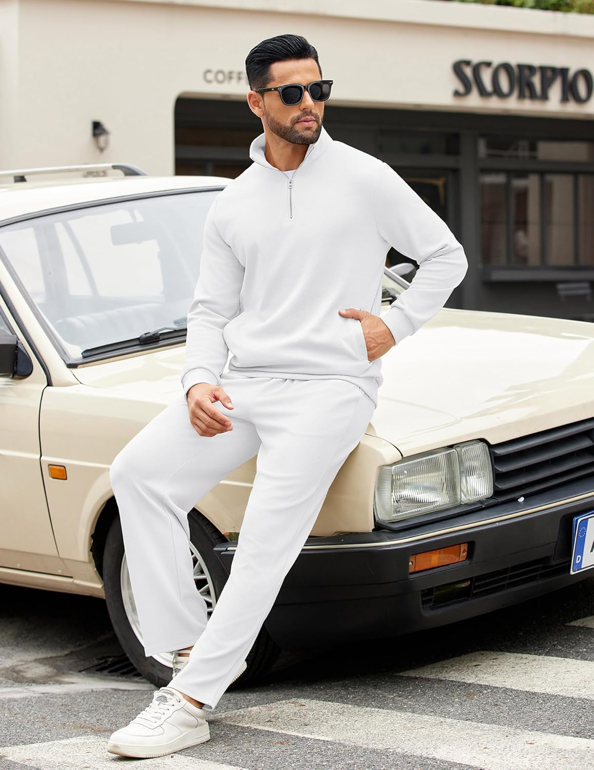 COOFANDY Men's Sweatsuits 2 Piece Set Quarter Zip Pullover with Wide Leg Sweatpants Matching Tracksuit - Image 3