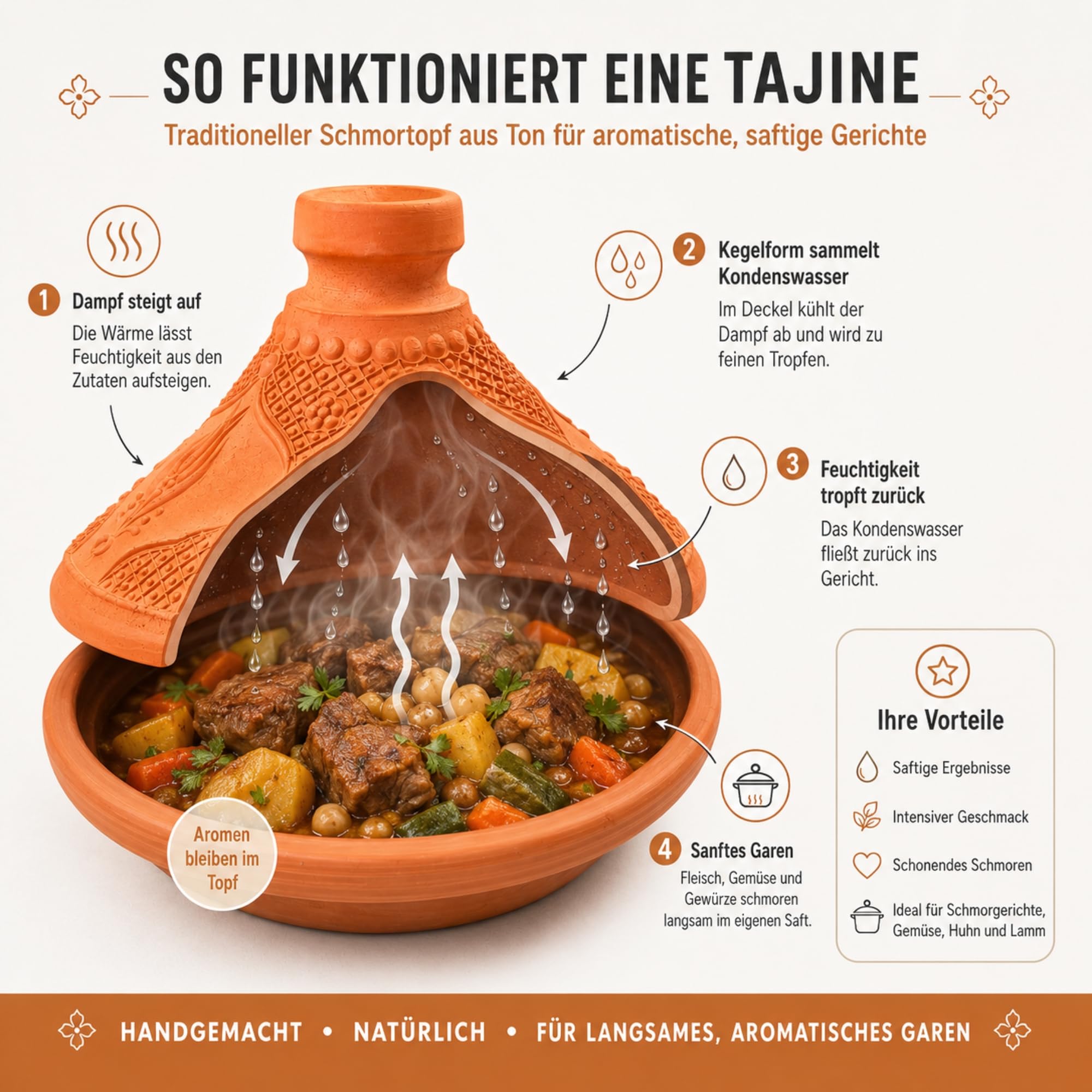 Tajine Schmortopf aus Ton, Granada Tontopf 29 cm, 3-5 Personen