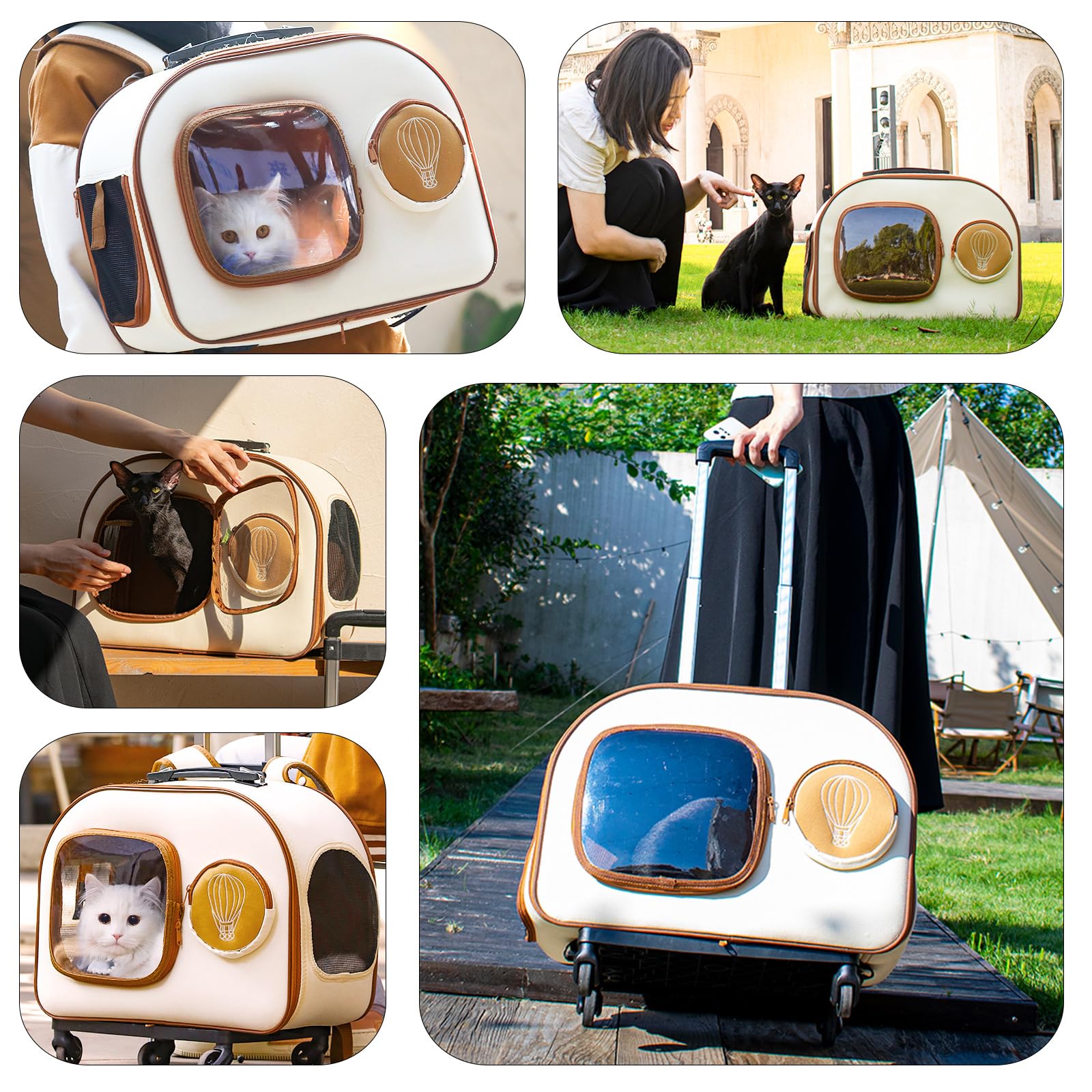 PETCUTE Zaino per Cani con Trolley,Zaino Trolley per Cani Gatti con Manico Telescopico e Base Rimovibile,Portatile Traspirante, Trasportino Gatto con Ruote,per Viaggi Lunghi Corti Fino 6 KG