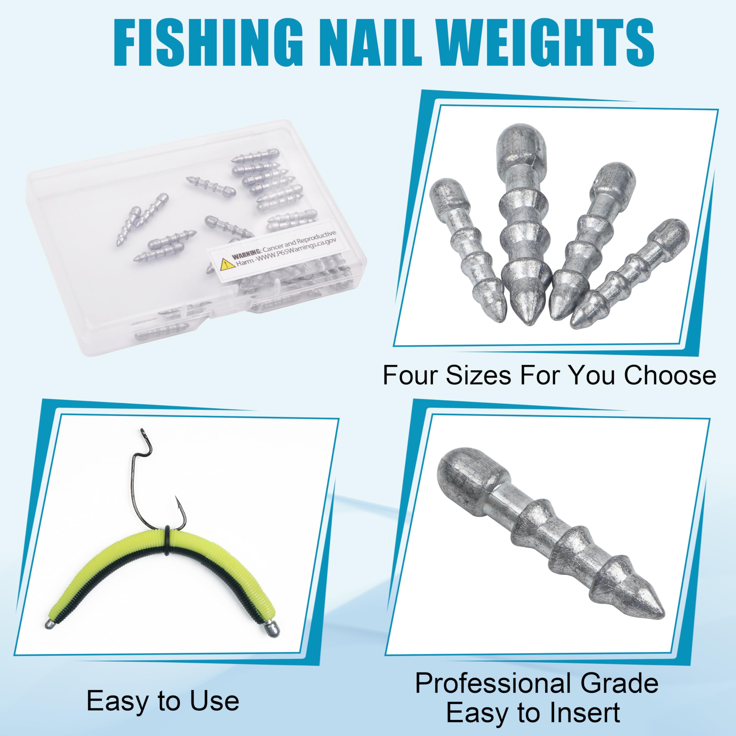 Fishing Nail Weights Kit,30pcs Wacky Worm Weights Insert Sinkers Fishing Weights Nail Sinker Weights for Soft Worm Lures Neko Rig Wacky Rig Bass Fishing