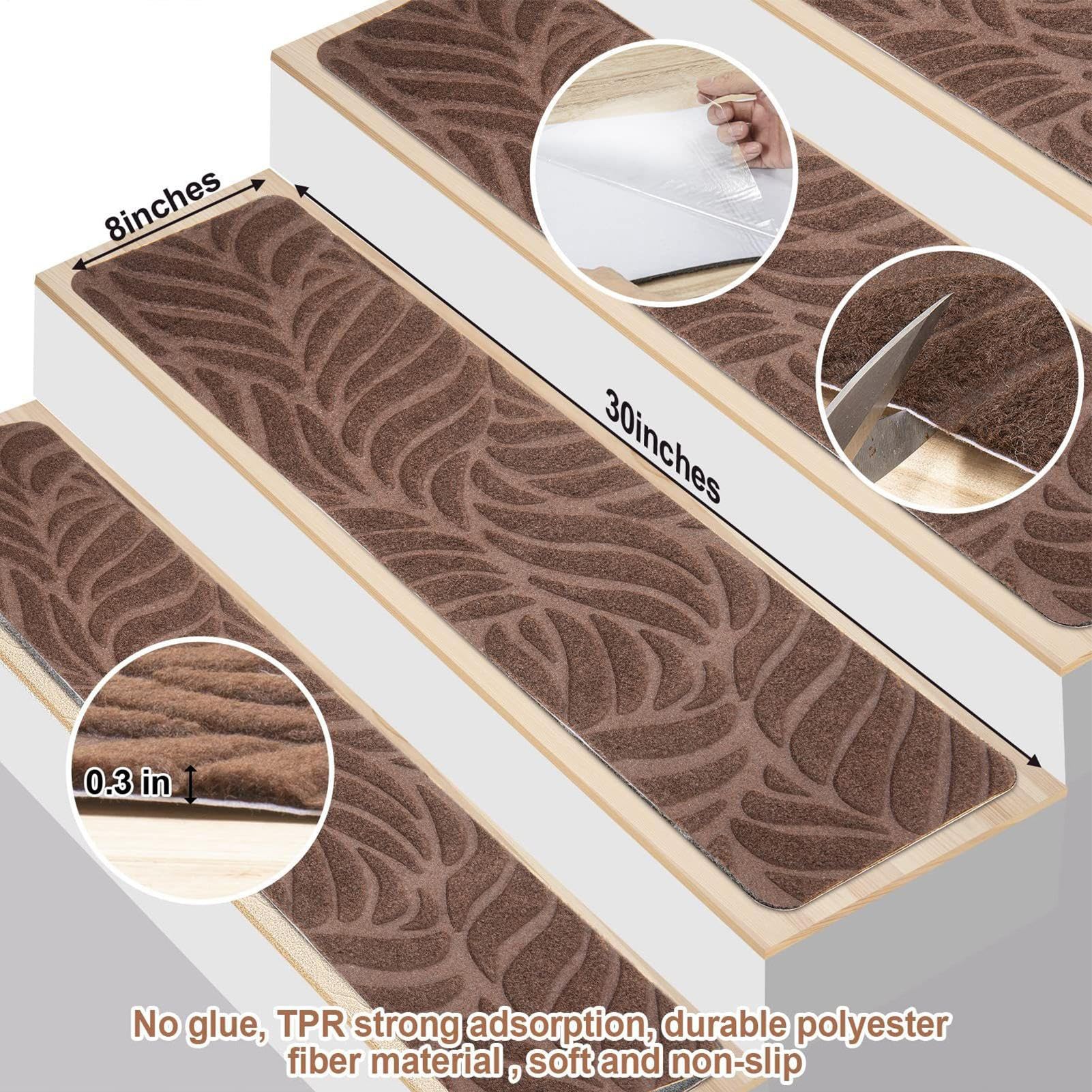 Tappetini da Gradini in Legno Tappeto Antiscivolo Sicuro Adesivo | 15 Pezzi Di Tappetini Morbidi Antiscivolo Runner Per Scale Ideale Per Anziani Animali Cani Garage Patio Casa