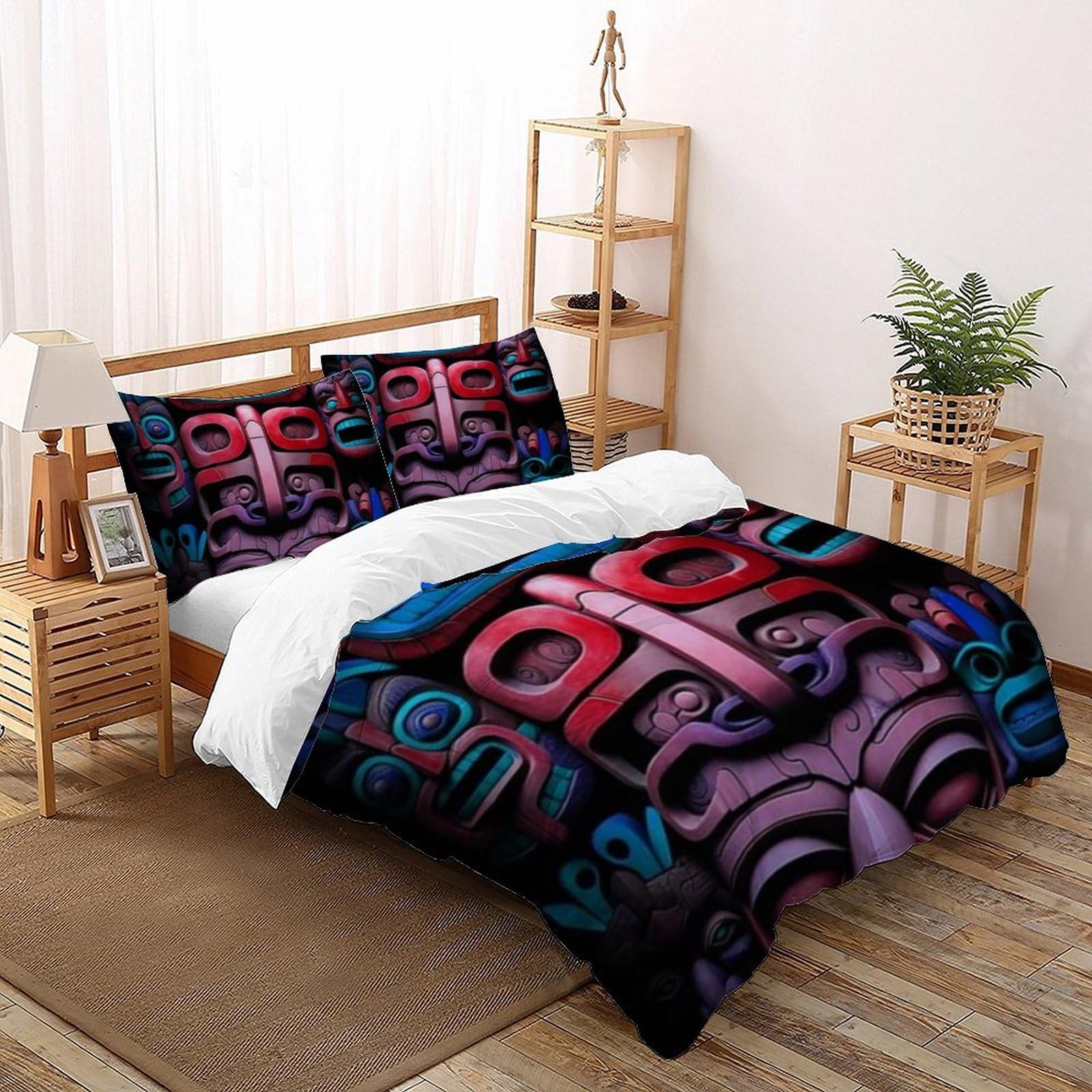 Housse de couette super king 260x220 cm totem imprimé 3D avec taies d'oreiller