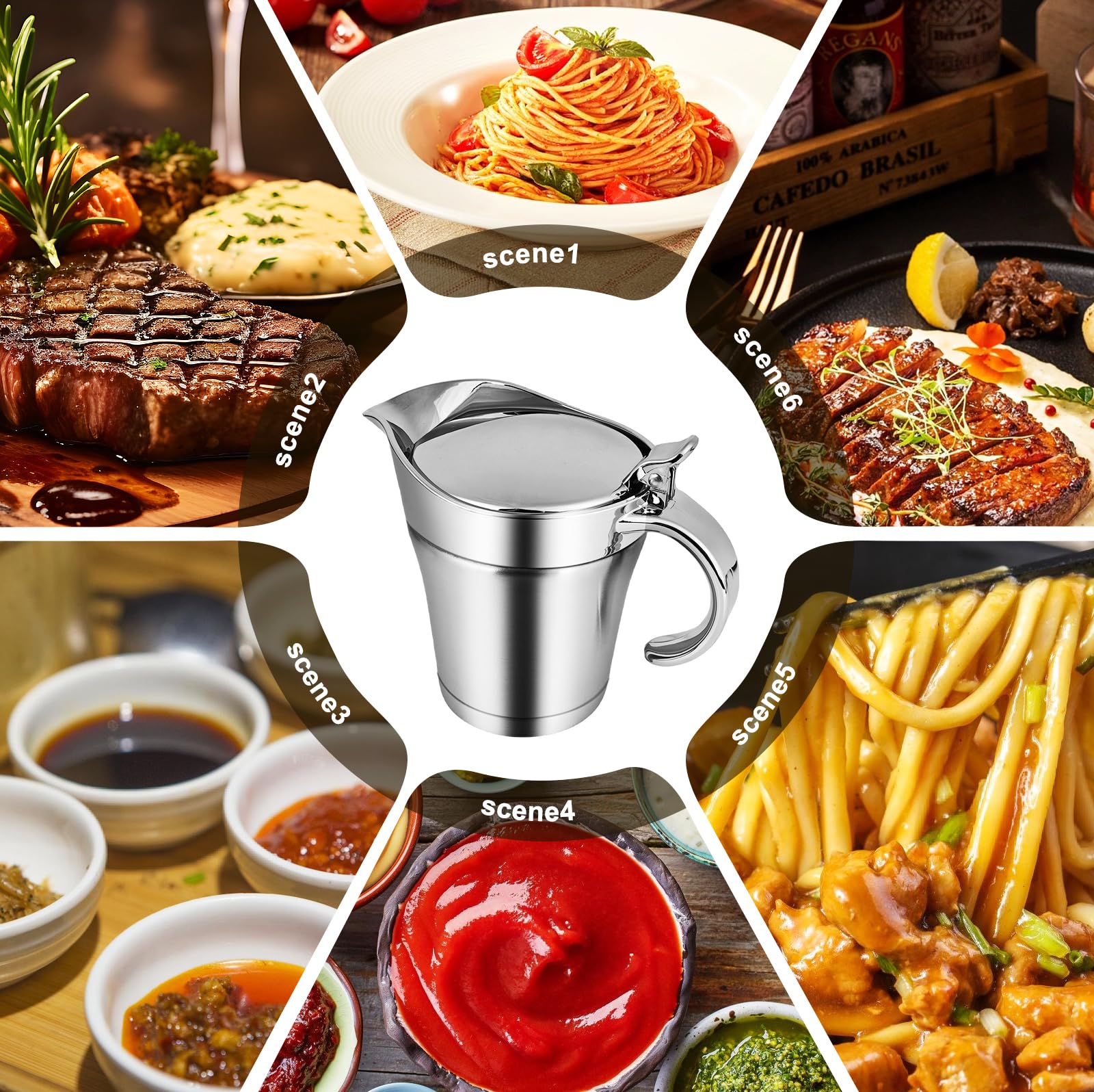 Thermo-Sauciere aus Edelstahl, 500 ml, doppelte Isolierung, elegant, silberfarben, mit Deckel, isoliert