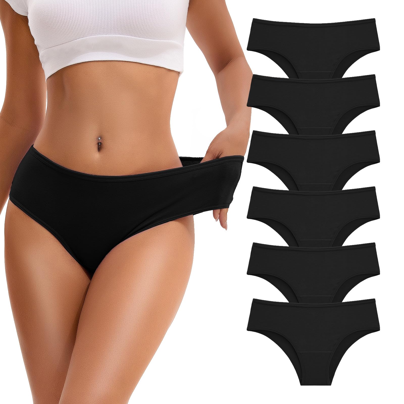 INNERSY Unterhosen Damen Baumwolle Mittlerer Taille Hipster Unterwäsche Frauen Bikini Slip 6er Pack