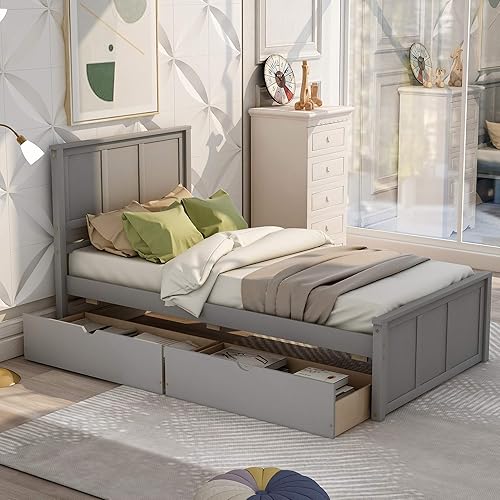 Miniatura 29 de Harper & Bright Designs Cama de almacenamiento individual, cama de plataforma de tamaño individual con 2 cajones, cama individual de madera con