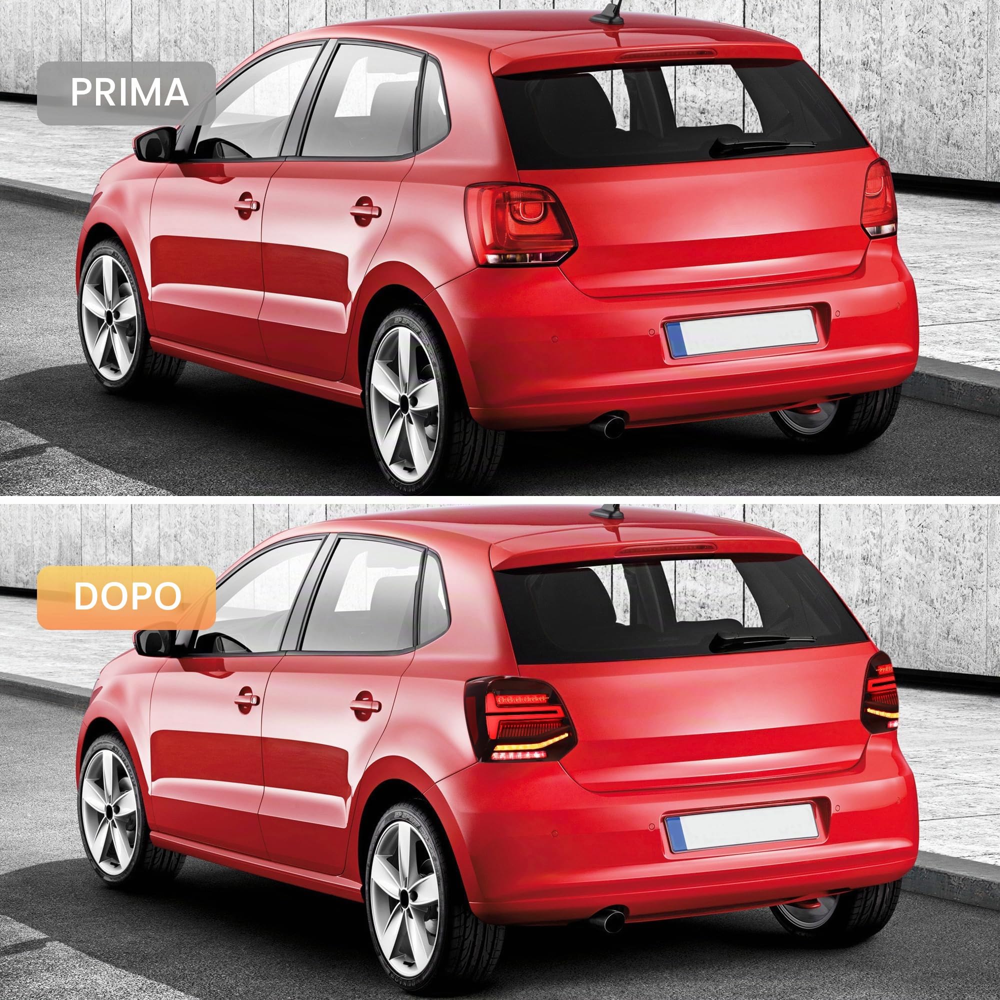 Set di fari e luci posteriori VLAND, compatibile per Polo 5 Polo MK5 6R 6C 2009-2017 (Non per GTI/1.2 TSI/R), Per guida a sinistra (+Luce posteriore rossa)