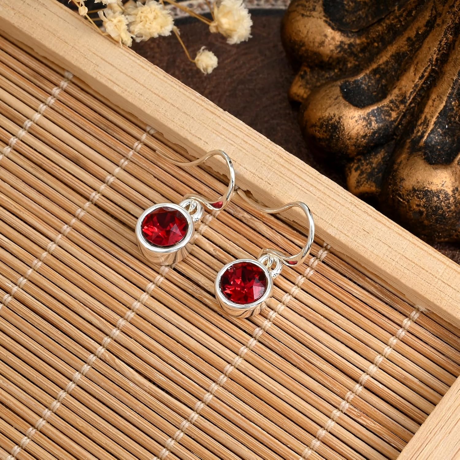 Silver Circle Dangle Earrings for Women with Blue/Green/Red Cubic Zirconia Drop Sparkle Crystal Earrings Birthstone Jewelry - Image 7