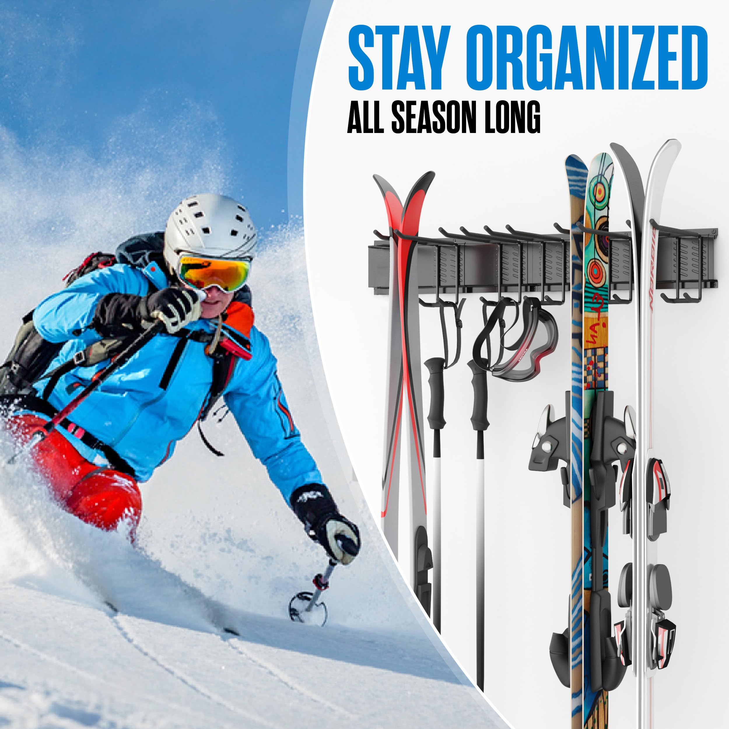 Ski Snowboard Rack Houseables 12-Pair Ski & Snowboard Wall Rack Black - View #7