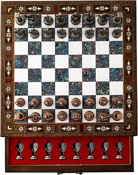 Luxury Handmade Wooden Chess Set with Metal Pieces 12.2 Decorative Storage Chess Board British Themed Chess Pieces for Christmas, Birthday Purple